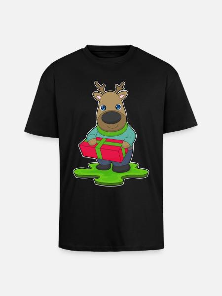Reindeer Christmas Package - Unisex Oversized Heavyweight T-shirt - black