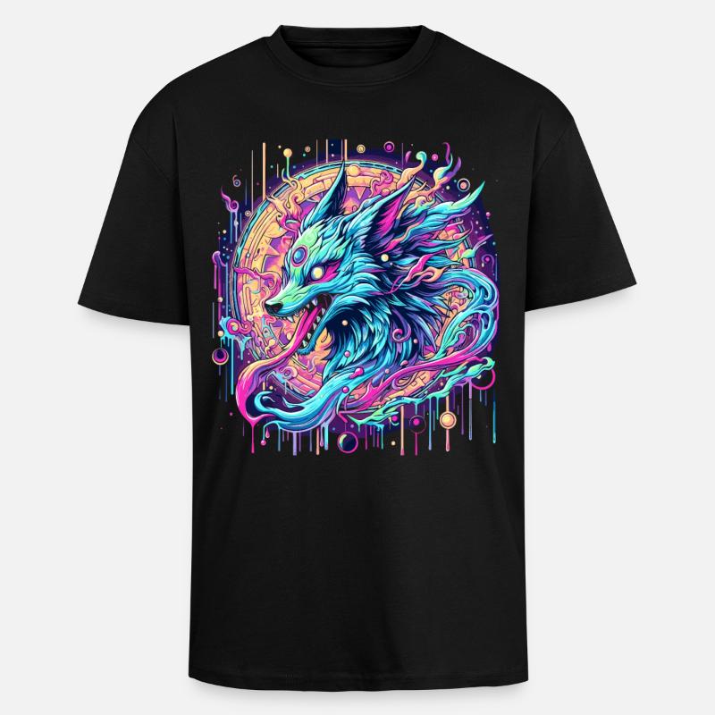Psychedelische Fuchs Kopf Goa Kunst - Oversized Heavyweight Unisex T-Shirt - Schwarz