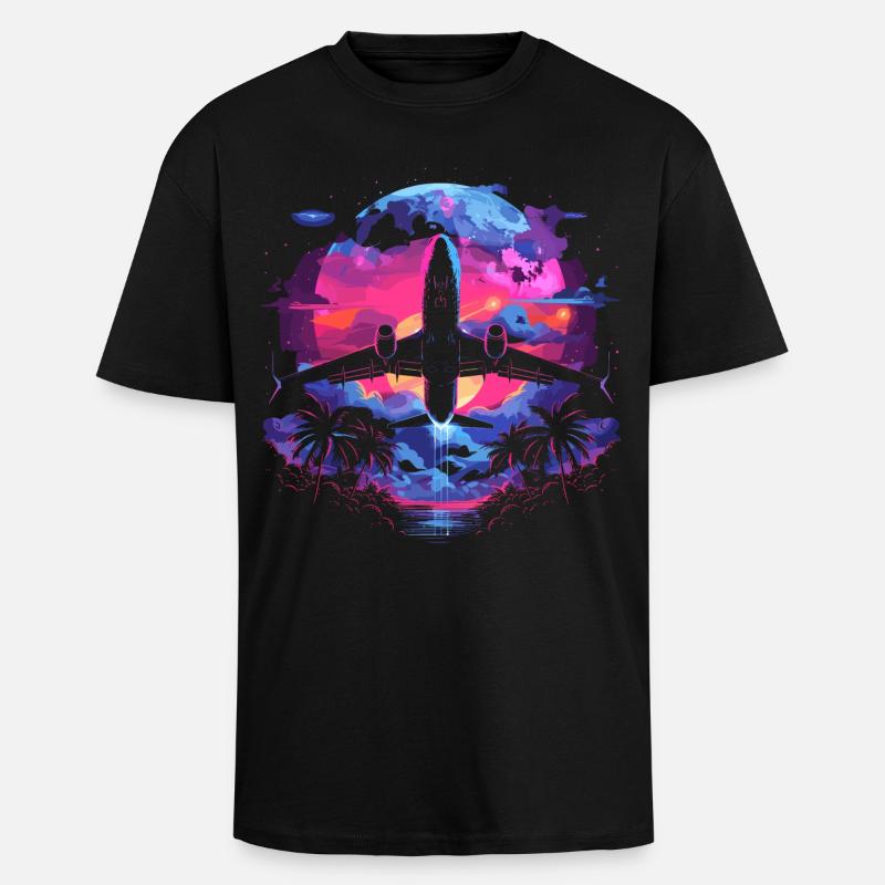 Retro Flugzeug Retrowave - Oversized Heavyweight Unisex T-Shirt - Schwarz
