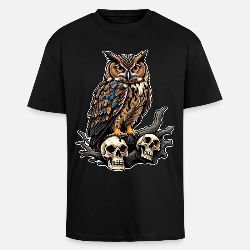 Eule sitzt auf Skulls - Oversized Heavyweight Unisex T-Shirt - Schwarz