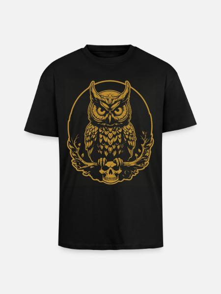 Mystic Owl Sitting on a Skull - Unisex Oversized Heavyweight T-shirt - black