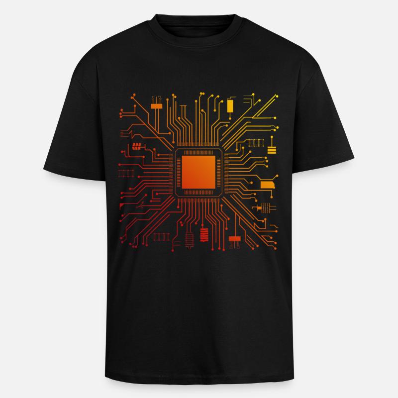 Tech Computer Motherboard Abstract Microchip - Unisex Oversized Heavyweight T-shirt - black