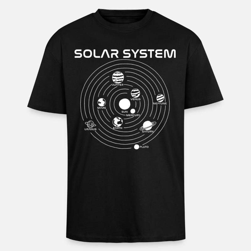 Carte du système solaire (blanc) - T-shirt unisexe oversize épais - noir