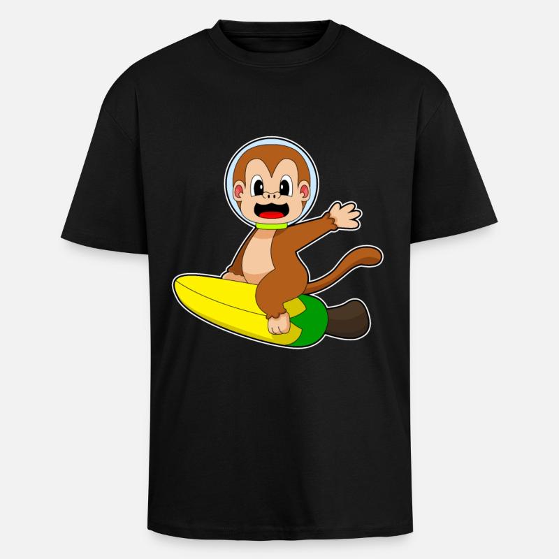Monkey Banana Astronaut - Unisex Oversized Heavyweight T-shirt - black
