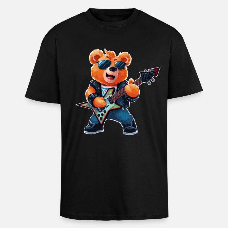 Heavy Metal Teddy Bear Guitariste - T-shirt unisexe oversize épais - noir
