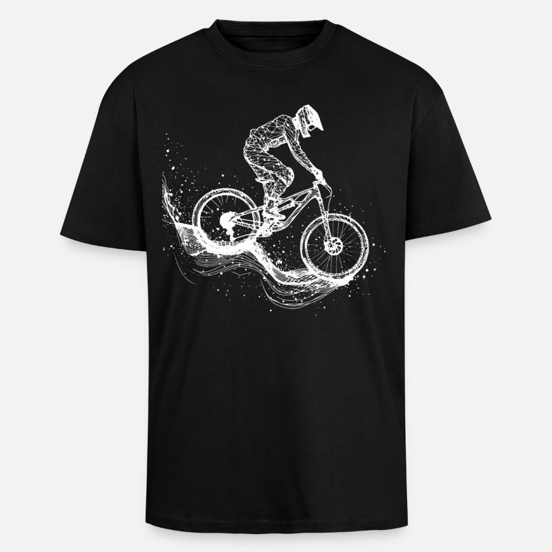 Mountain Biking Drawing - Unisex Oversized Heavyweight T-shirt - black
