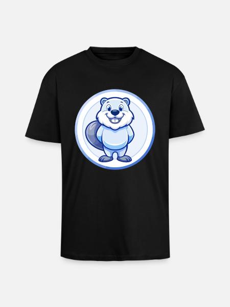Castor Bleu Kawaii Dessin Animé Personnage Clipart Animal de compagnie - T-shirt unisexe oversize épais - noir