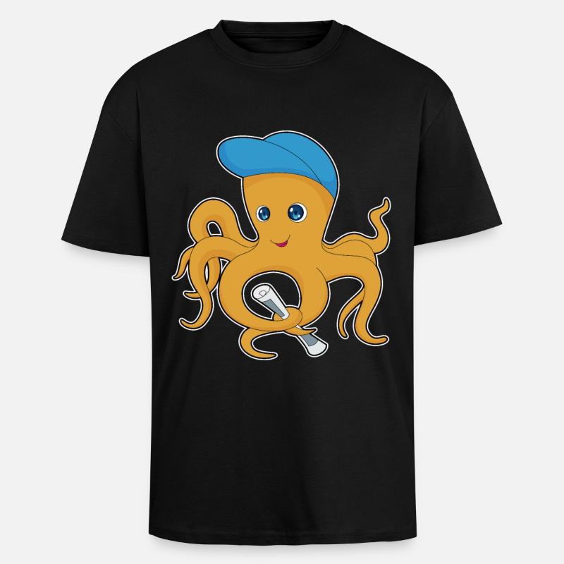 Journal Octopus - T-shirt unisexe oversize épais - noir