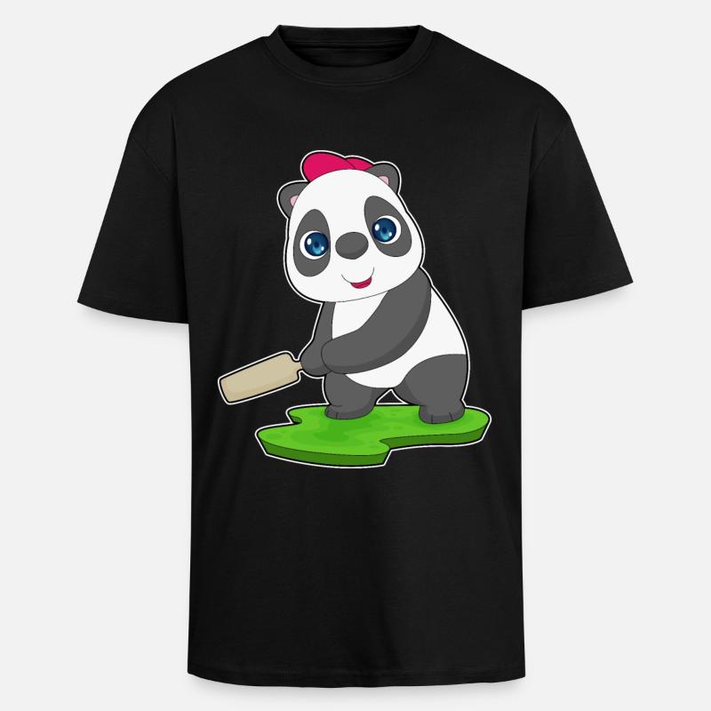 Panda Cricket Battes de cricket - T-shirt unisexe oversize épais - noir