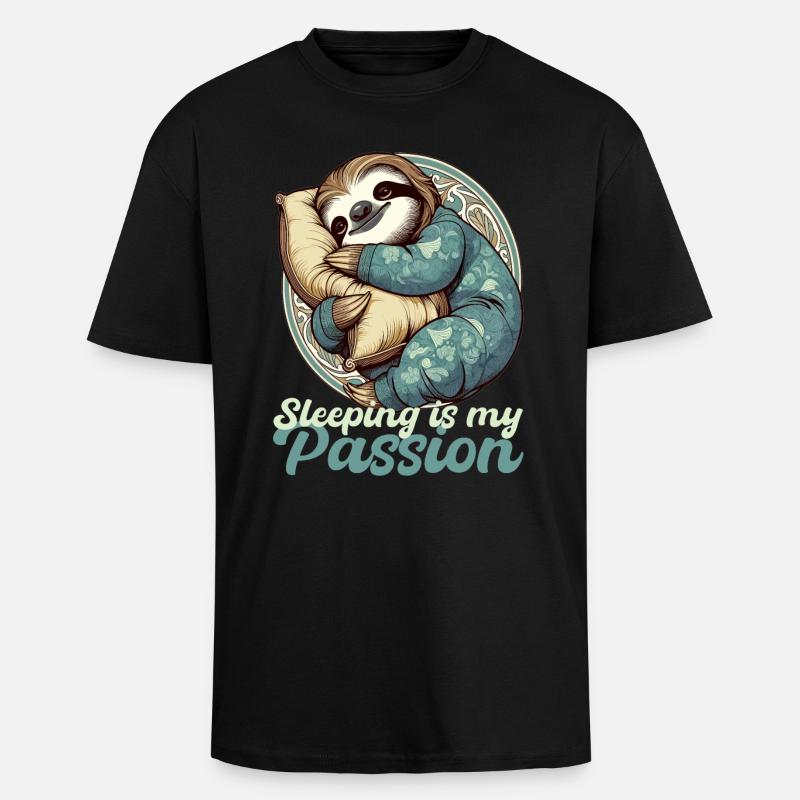 Sloth Sleeping Passion Gift - Unisex Oversized Heavyweight T-shirt - black