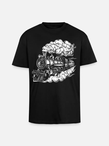 Steam Locomotive Graphics - Unisex Oversized Heavyweight T-shirt - black