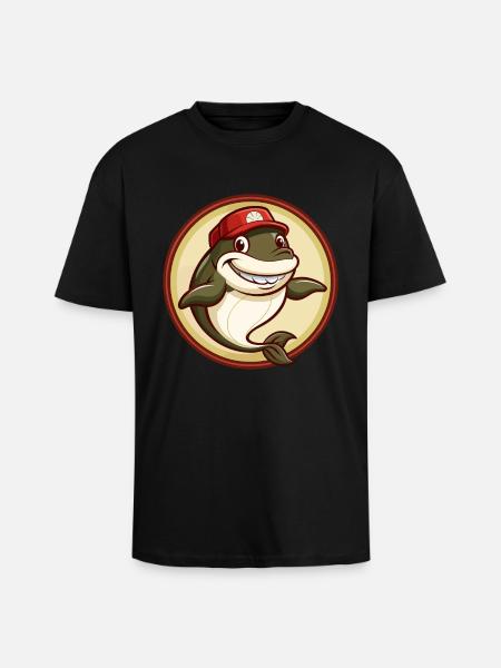 Whale Colorful Kawaii Cartoon Character Clipart - Unisex Oversized Heavyweight T-shirt - black