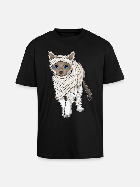 Siamese Cat Halloween Mummy - Unisex Oversized Heavyweight T-shirt - black