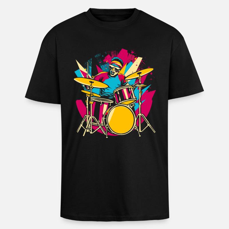 Schlagzeuger Synthwave - Oversized Heavyweight Unisex T-Shirt - Schwarz