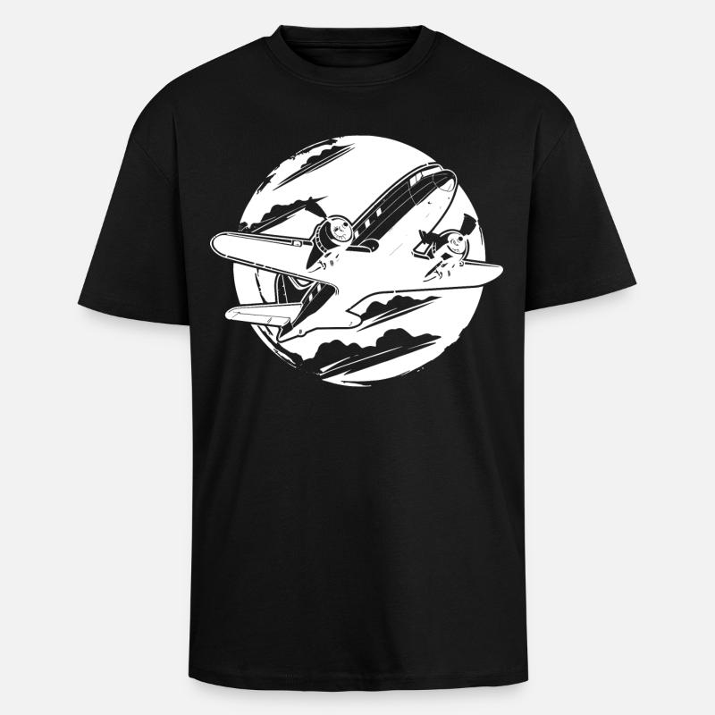 Flugzeug Zeichnung - Oversized Heavyweight Unisex T-Shirt - Schwarz