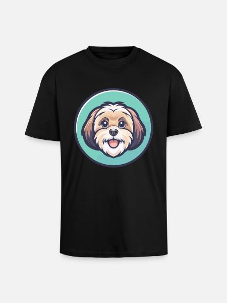 ShihPoo Dog Breed Cartoon Character Kawaii Clipart - Unisex Oversized Heavyweight T-shirt - black