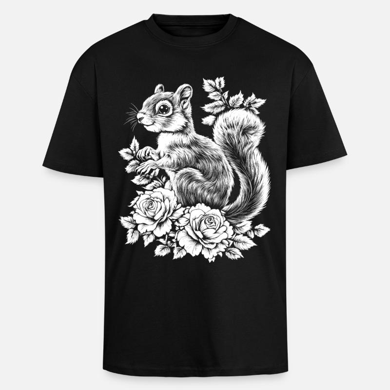 Hörnchen Rose Blumen Ästhetik Eichhörnchen - Oversized Heavyweight Unisex T-Shirt - Schwarz