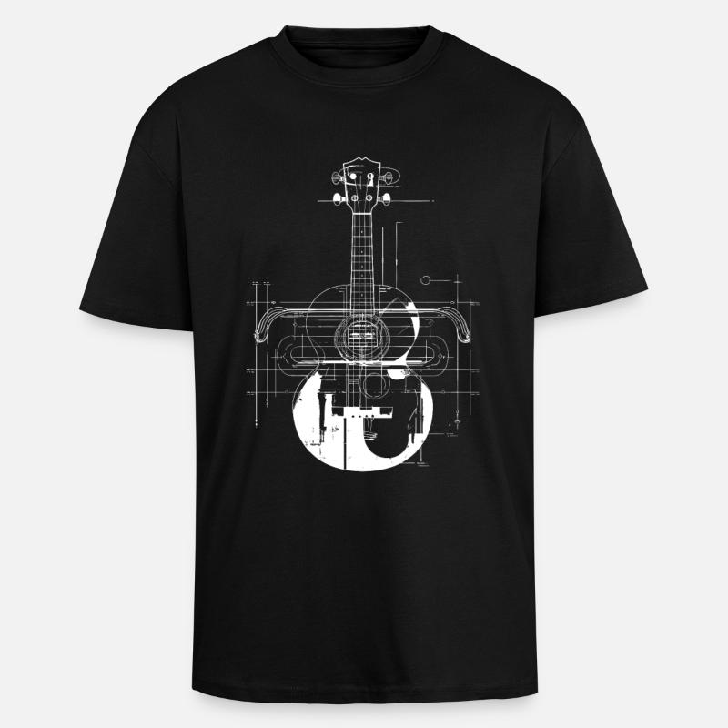 Dessin de ukulélé - T-shirt unisexe oversize épais - noir