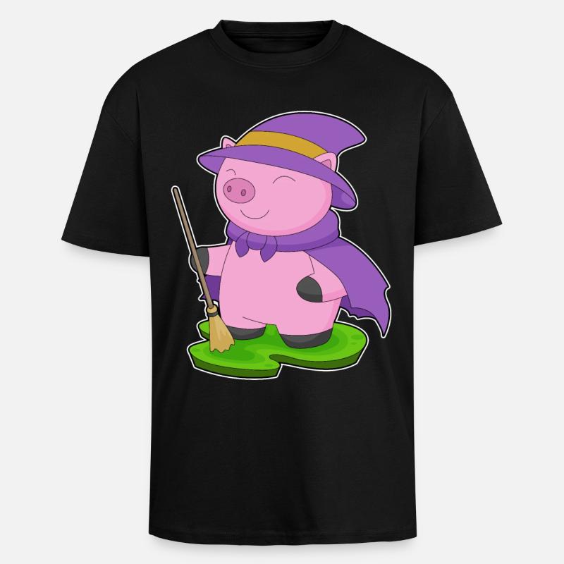 Pig Halloween Witch - Unisex Oversized Heavyweight T-shirt - black