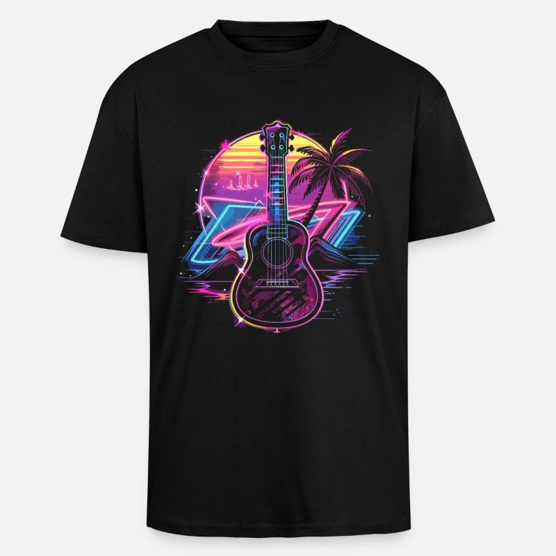 Ukulele Retrowave - Oversized Heavyweight Unisex T-Shirt - Schwarz