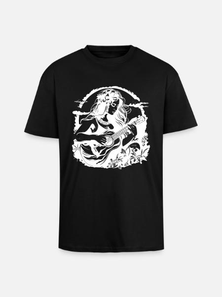 Hawaï ukulélé fille dessin - T-shirt unisexe oversize épais - noir