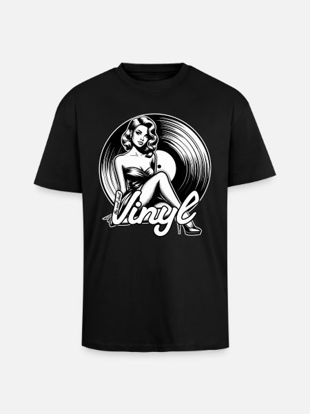Vinyl Record Muziek Vrouw Cadeau - Unisex oversized T-shirt van zware kwaliteit - zwart
