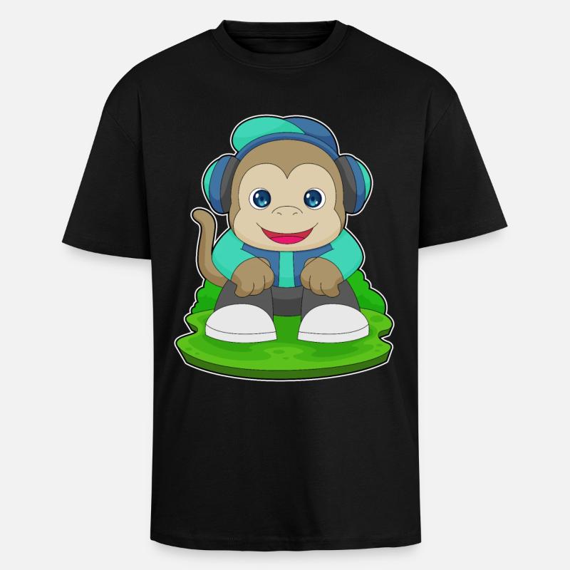 Affe Kopfhörer Musik - Oversized Heavyweight Unisex T-Shirt - Schwarz