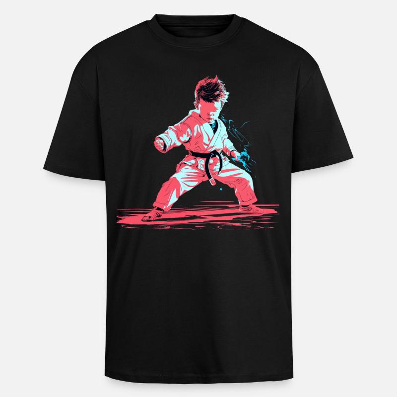 Karate Junge Synthwave - Oversized Heavyweight Unisex T-Shirt - Schwarz