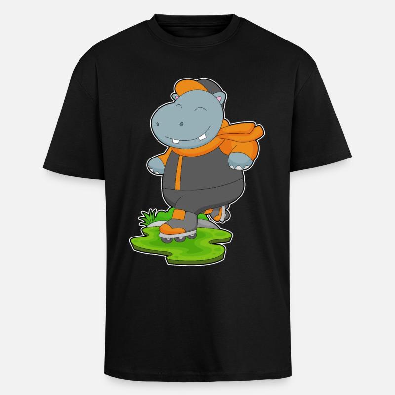 Nilpferd Inline skating Inline skates - Oversized Heavyweight Unisex T-Shirt - Schwarz