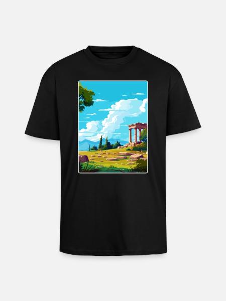 Ancient Greece Travel Poster Souvenir WPA - Unisex Oversized Heavyweight T-shirt - black