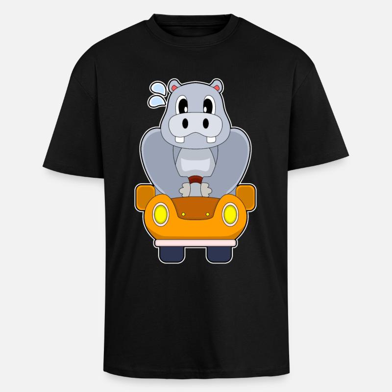 Nilpferd Auto - Oversized Heavyweight Unisex T-Shirt - Schwarz