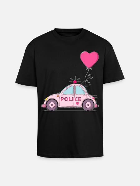 Police Heart Pink - Unisex Oversized Heavyweight T-shirt - black