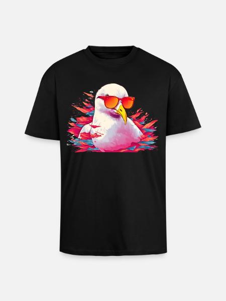 Pink seagull with sunglasses - Unisex Oversized Heavyweight T-shirt - black