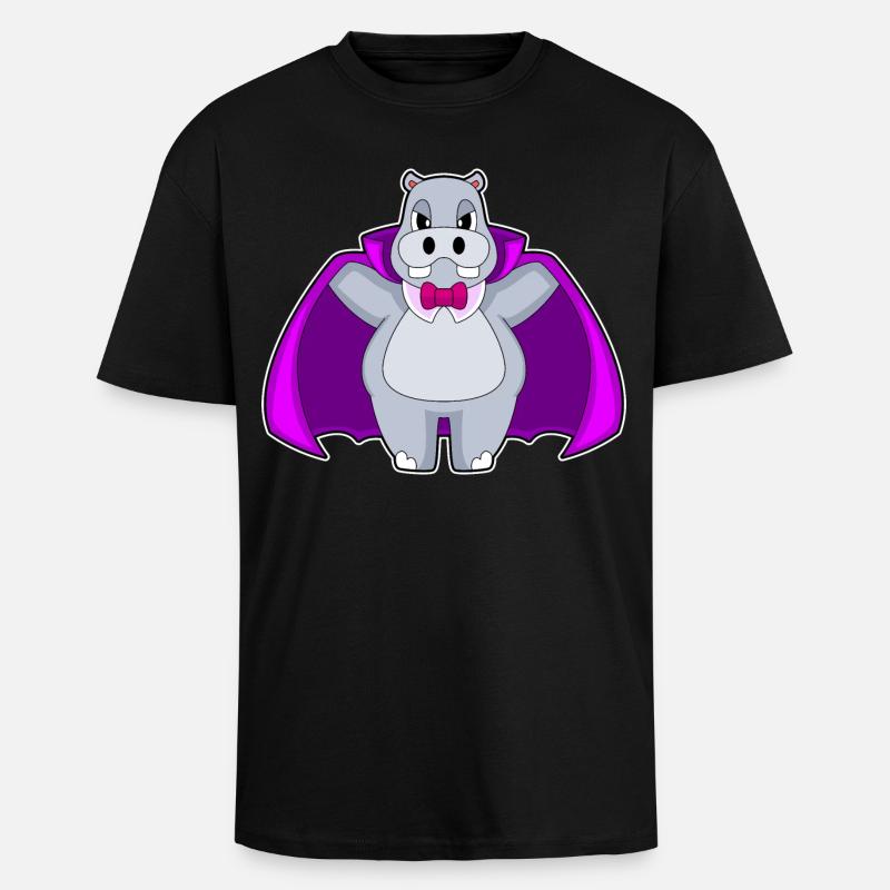 Hippopotame Halloween Vampire - T-shirt unisexe oversize épais - noir
