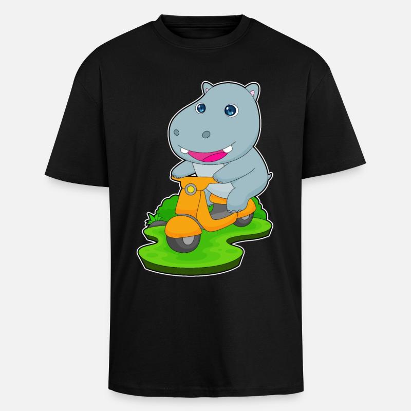 Hippo Scooter - T-shirt unisexe oversize épais - noir