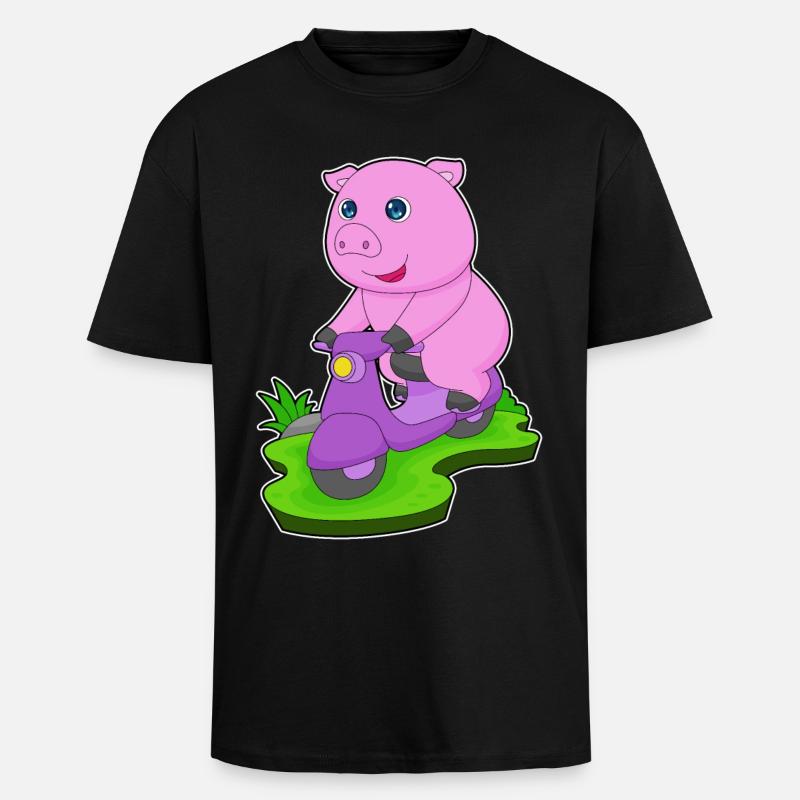Schwein Motorroller - Oversized Heavyweight Unisex T-Shirt - Schwarz