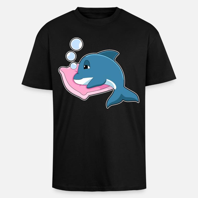 Dolphin Sleeping Pillow - Unisex Oversized Heavyweight T-shirt - black
