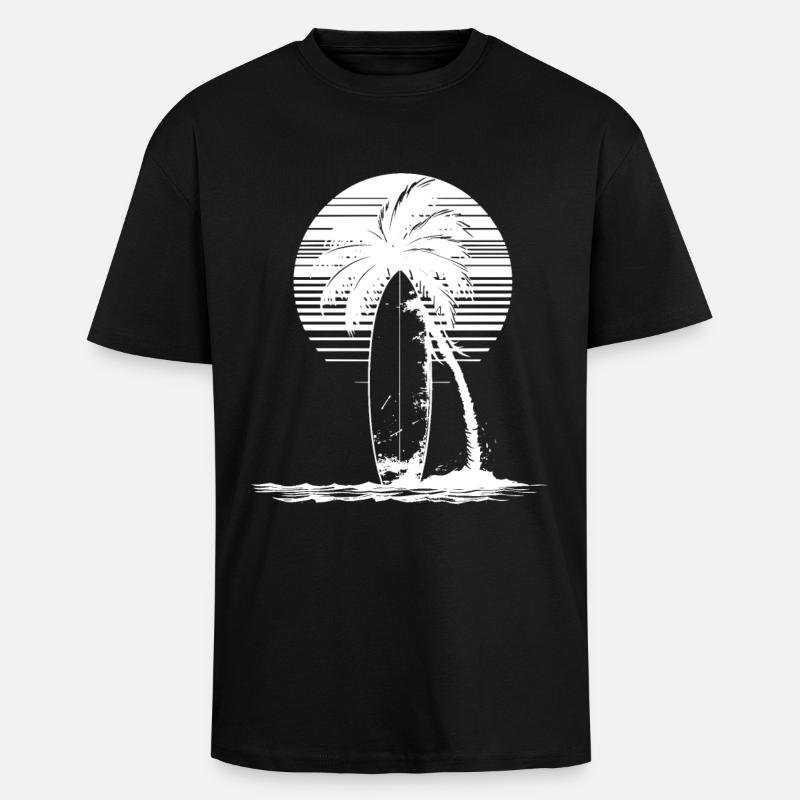 Dessin de planche de surf - T-shirt unisexe oversize épais - noir