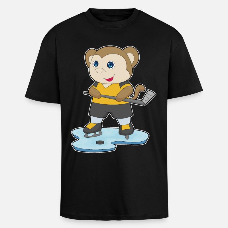 Affe Eishockey Eishockeyschläger - Oversized Heavyweight Unisex T-Shirt - Schwarz