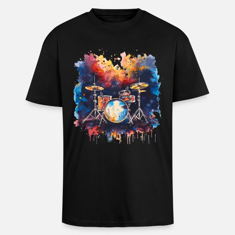 Schlagzeug Synthwave - Oversized Heavyweight Unisex T-Shirt - Schwarz