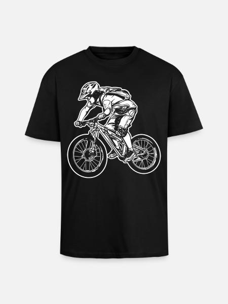 Mountain Biking Cartoon Graphic - Unisex Oversized Heavyweight T-shirt - black