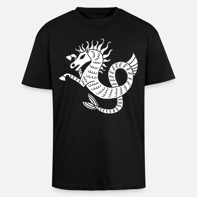Weißes Seepferdchen - Oversized Heavyweight Unisex T-Shirt - Schwarz