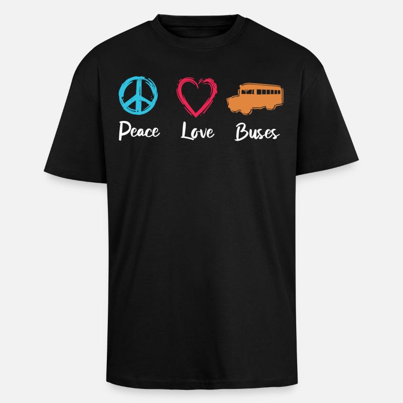 Peace Love Buses - Oversized Heavyweight Unisex T-Shirt - Schwarz