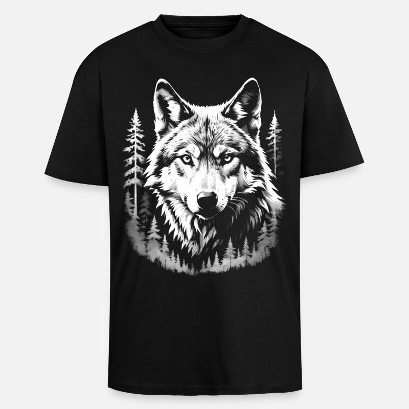 Wolf, Wald - Oversized Heavyweight Unisex T-Shirt - Schwarz