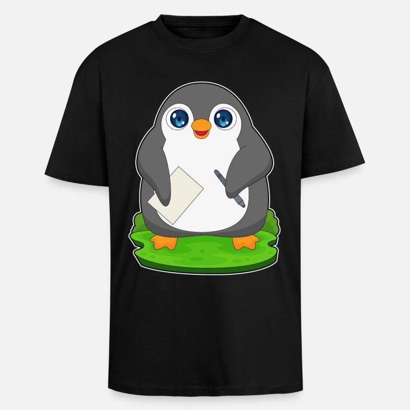 Papier stylo pingouin - T-shirt unisexe oversize épais - noir