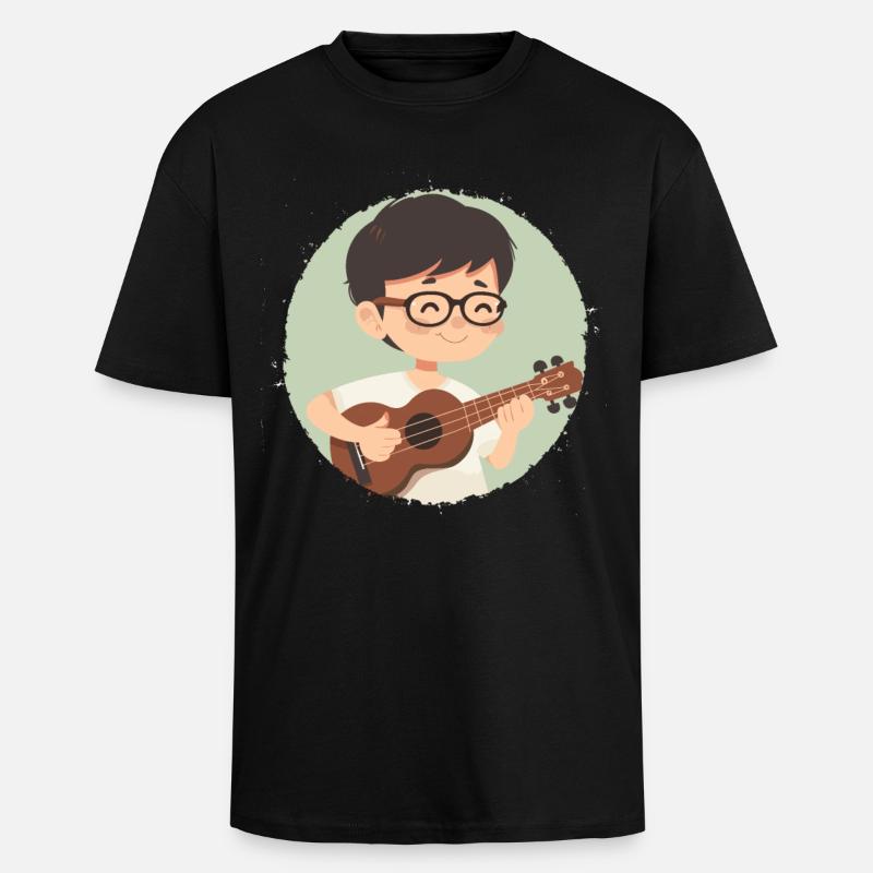 Ukulélé Garçon Graphique - T-shirt unisexe oversize épais - noir