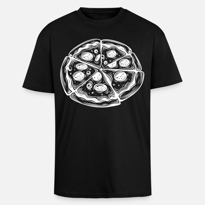 Dessin de pizza - T-shirt unisexe oversize épais - noir