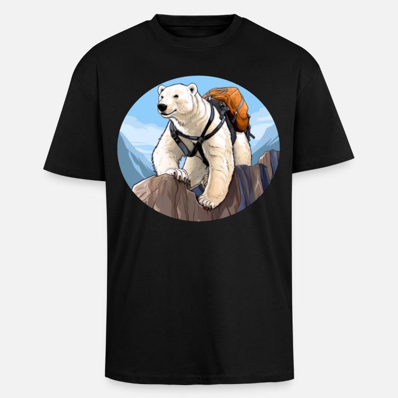 Eisbären Wandern / Bergsteiger Eisbär - Oversized Heavyweight Unisex T-Shirt - Schwarz