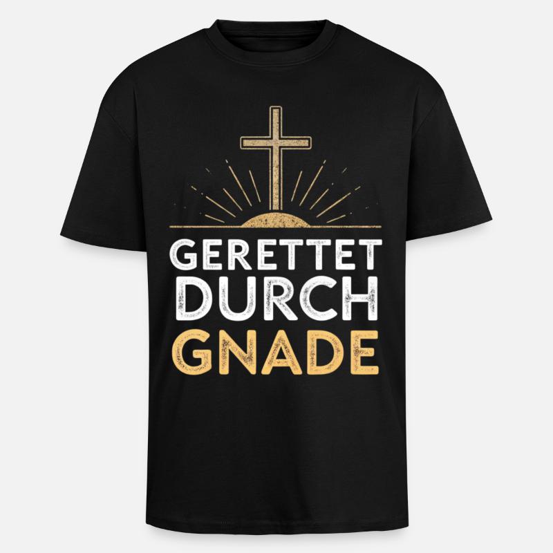 Gerettet durch Gnade Kreuzdesign - Oversized Heavyweight Unisex T-Shirt - Schwarz