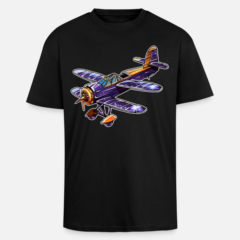 Propeller Plane Comic Look - Unisex Oversized Heavyweight T-shirt - black
